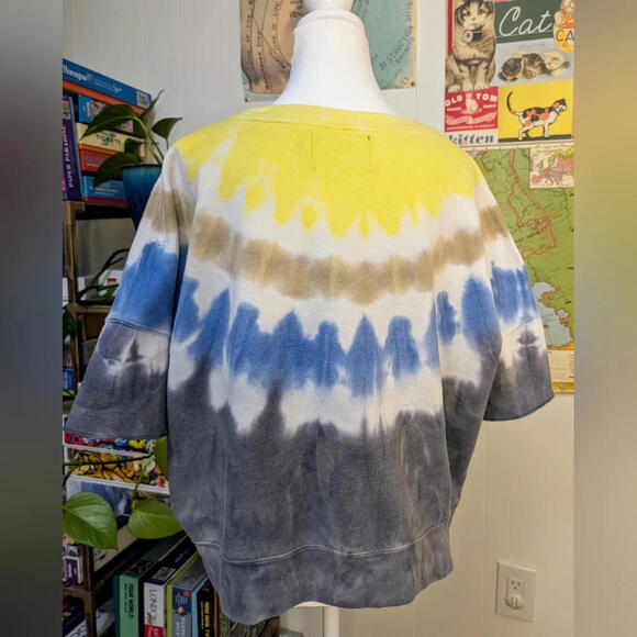 💛 Calvin Klein Tie-Dye Cropped Short Sleeve Sweater, Size XL - Picture 3 of 5